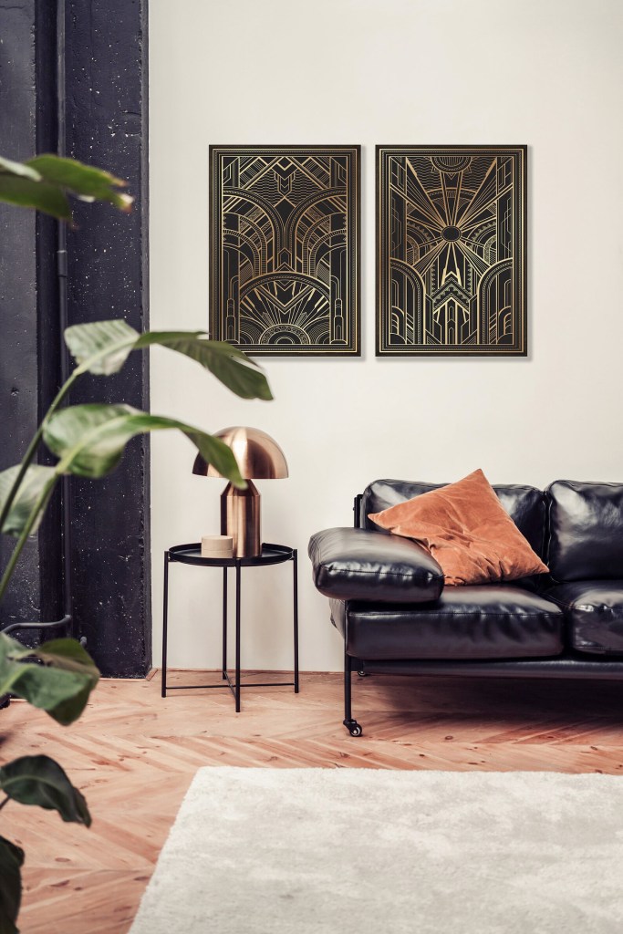 Art Deco Black Gold Geometric Pattern Prints