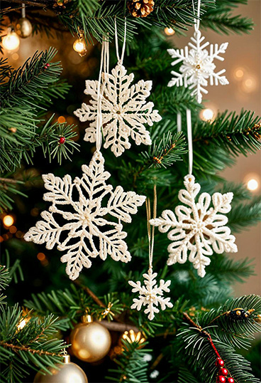 macrame snowflake on christmas tree