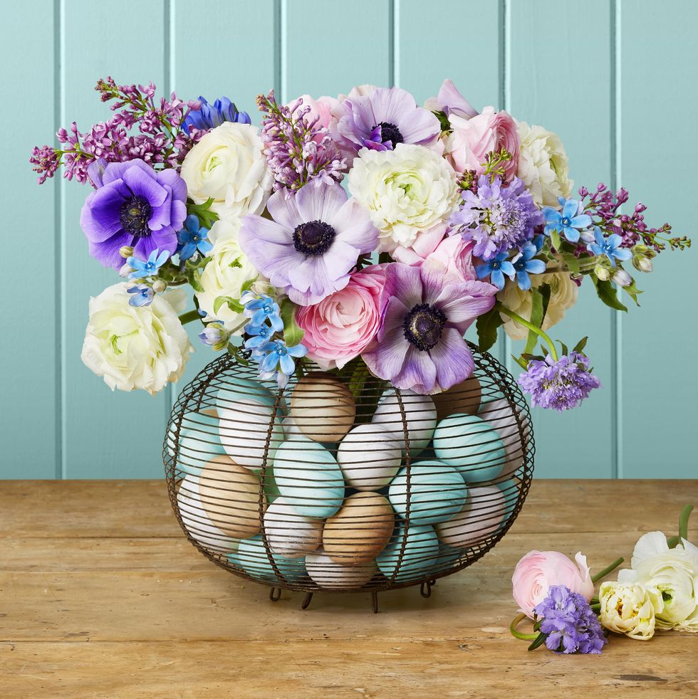 Bouquet of Flowers and Eggs for Easter Decoration
