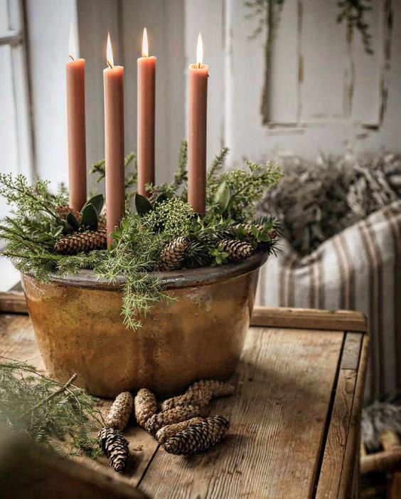 dried pine nut and pine leaves decoration terrarium