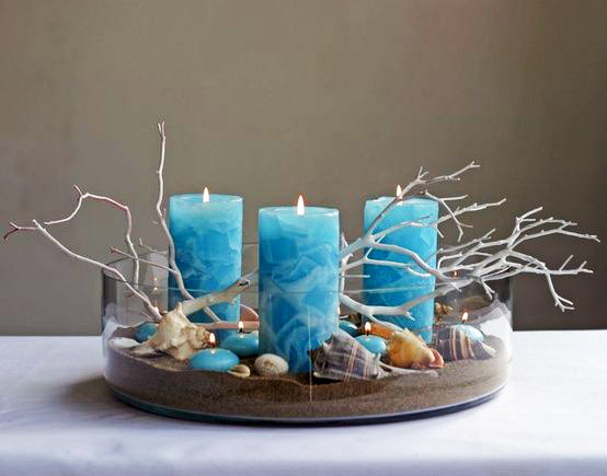 candles centerpiece blue coastal