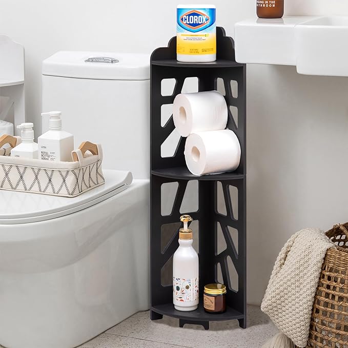 corner shelf stand in the bathroom