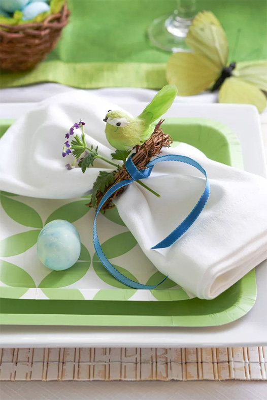 Spring-Theme Table Setting with Faux Bird