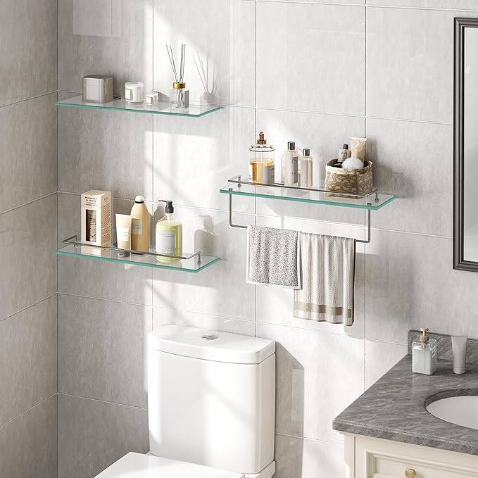 glass shelves for bathroom wall