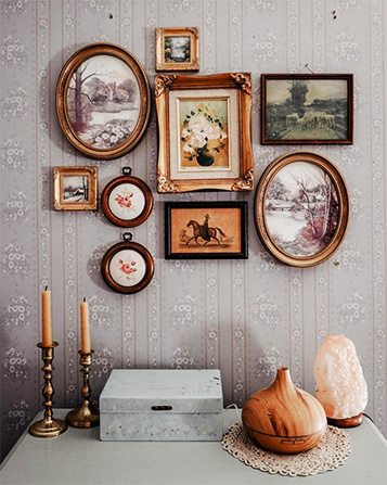 vintage artwork and frame for studio apartment