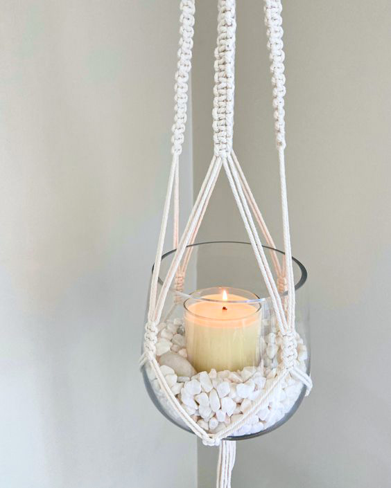 hanging candle decoration with pebbles