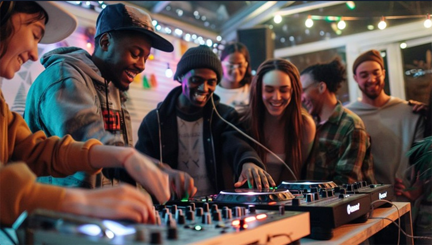 late-night party with friends DJ