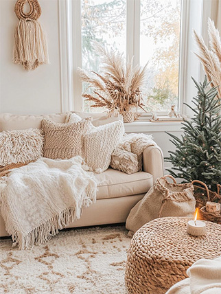 pampas grass near window boho christmas