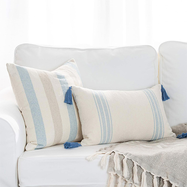 coastal pillow blue stripes