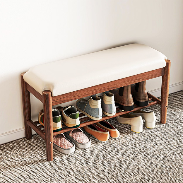 rustic-styled bench with shoe storage 