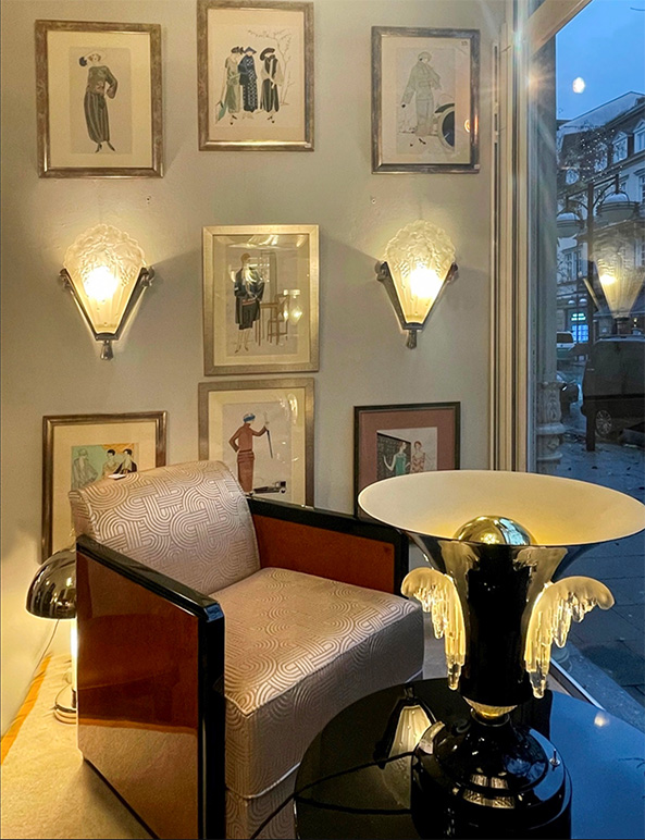 Art Deco Lamps Above Sofa Chrome Brass