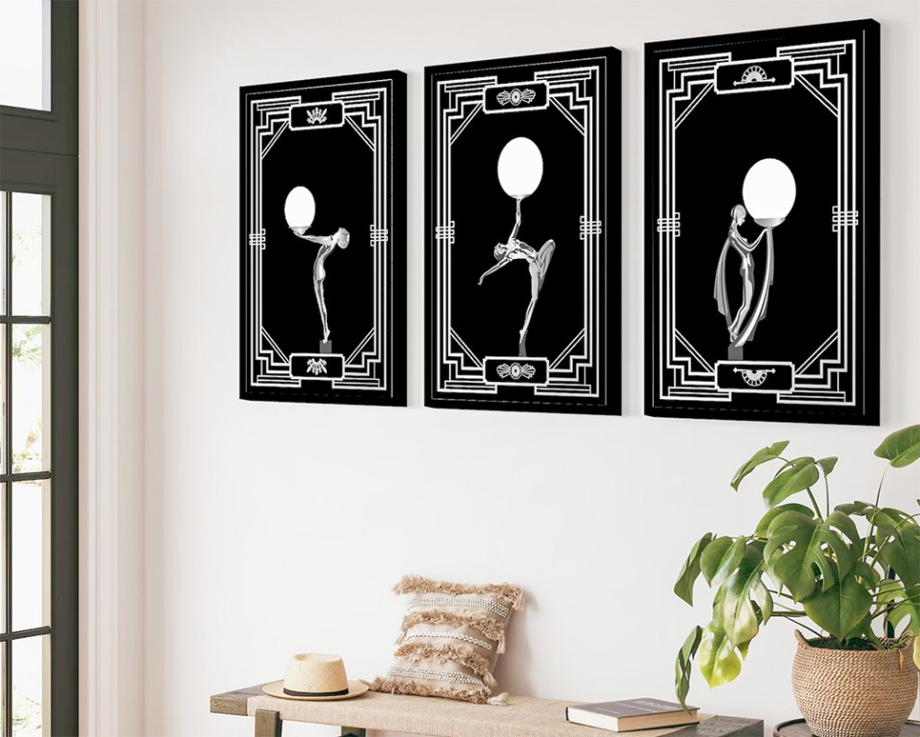 Art Deco Silhouettes Black White Silver
