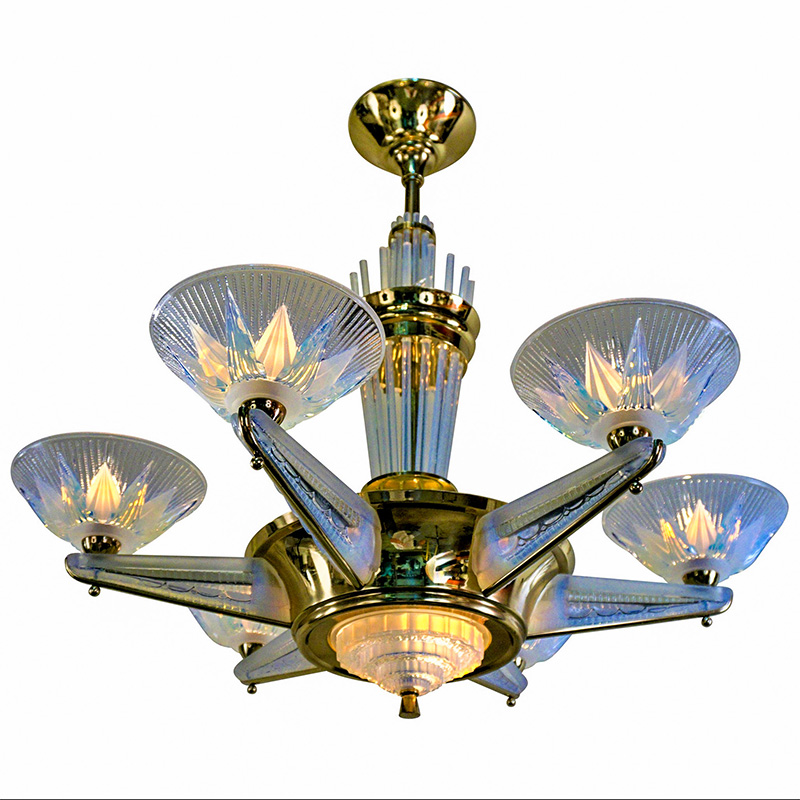 Opalescent Glass Art Deco Chandelier