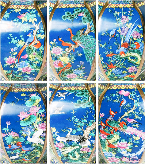 peacocks, cranes, rooster, swans among the blooming peony, chrysanthemum and lotus chinese vase