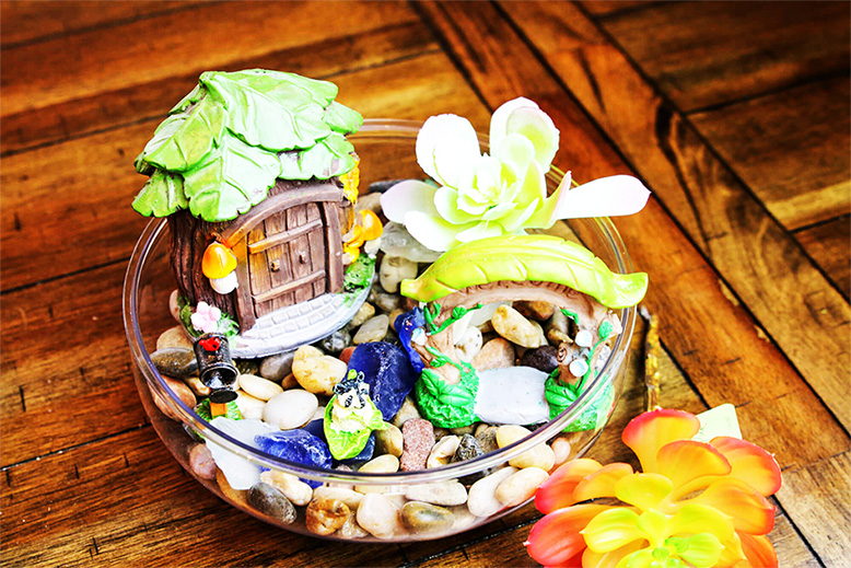 Clean and Neat Fairy Garden on a Small Bowl