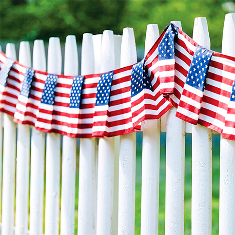 Flags on Fence for July 4 decoration