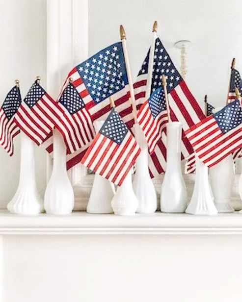 classic vase and flags July 4 decor