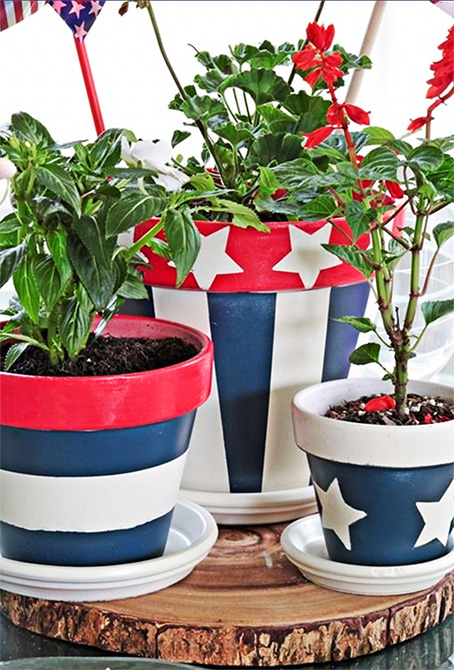 painted clay pot planter for July 4