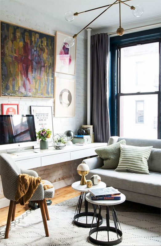 rustic rug to make room looks bigger of studio apartment