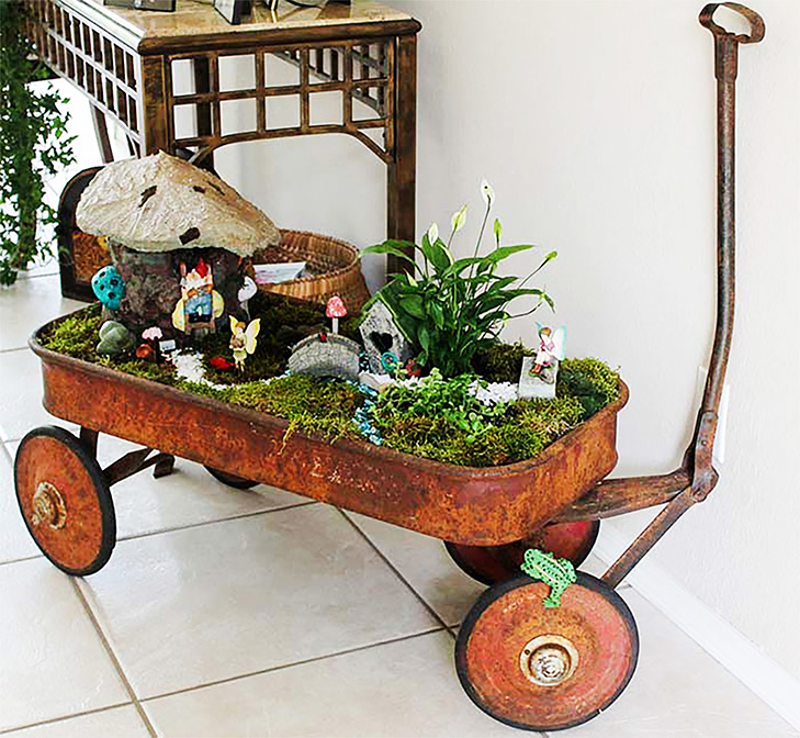 Rustic Wagon Fairy Garden for St Patrick's day