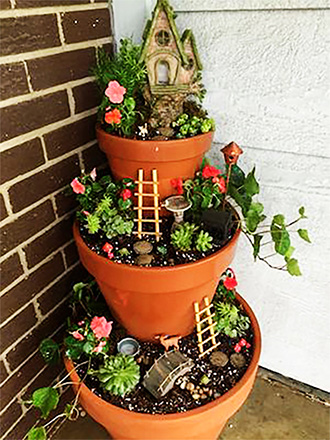 Tiered Terra Cotta Fairy Garden with Succulents