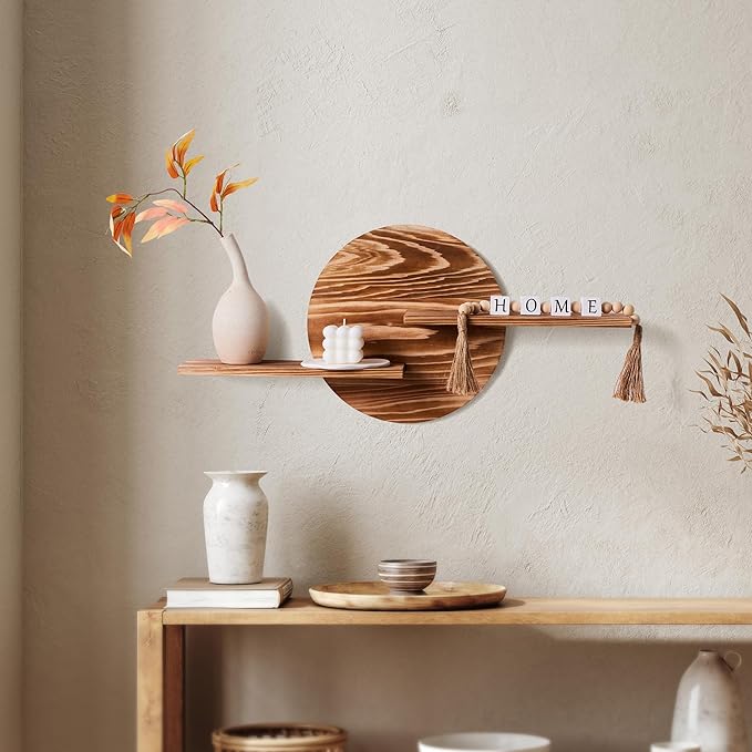 wood art shelf for zen bathroom ambience