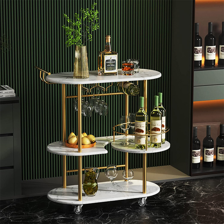 oval faux marble sleek and modern bar cart
