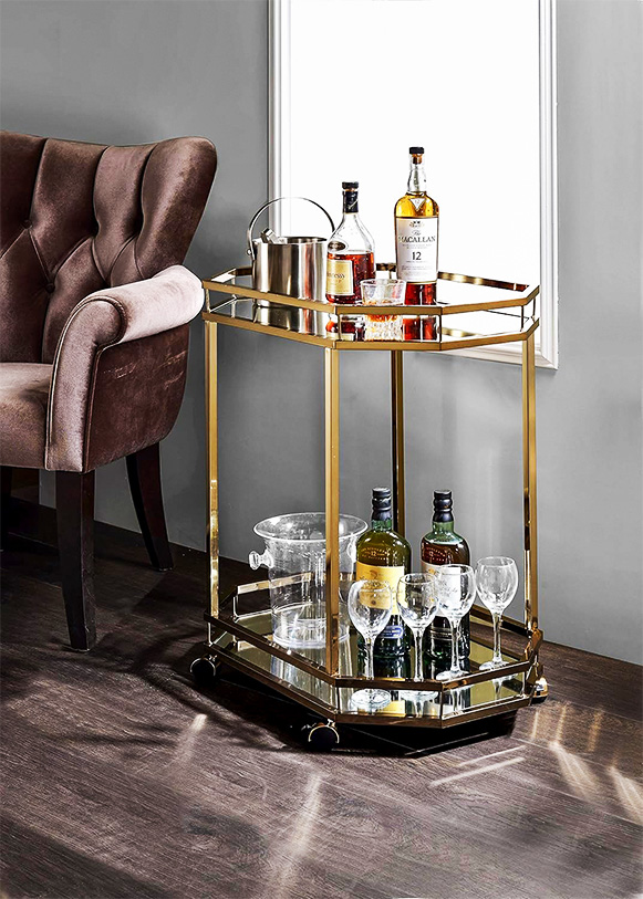 octagon bar cart with faux gold frame