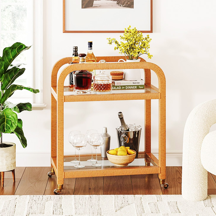 bohemian rattan bar cart