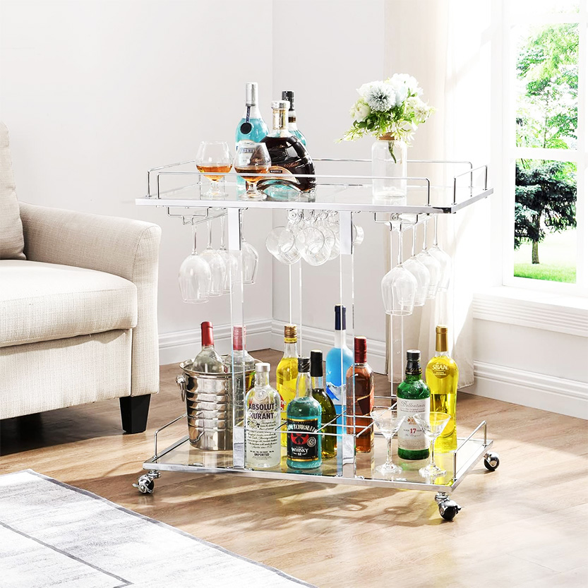 modern silver bar cart square