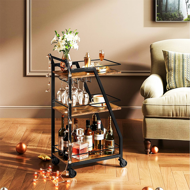 trapezium rustic industrial bar cart