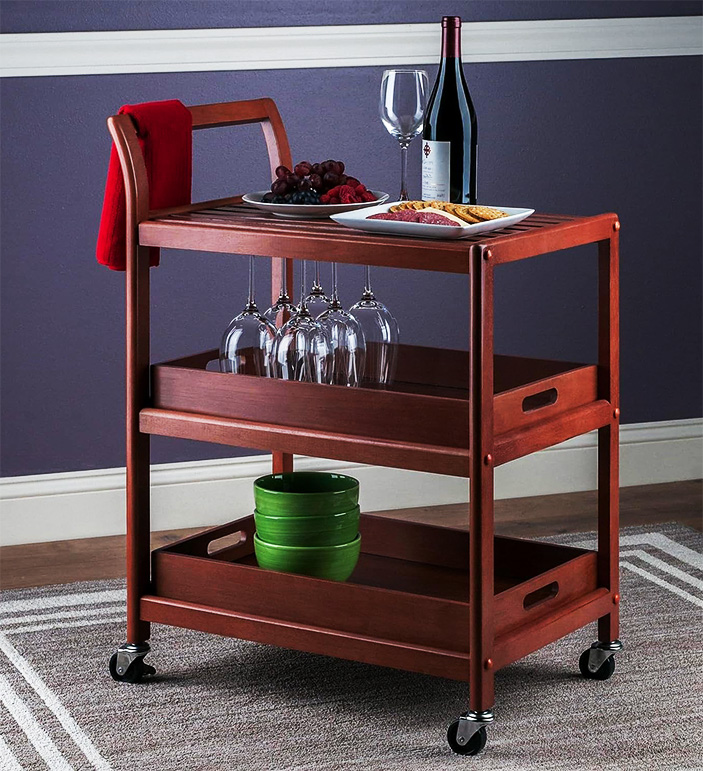 walnut-colored rustic classic bar cart