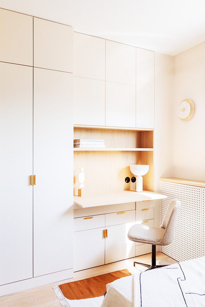 neutral and zen colored cabinet as workspace in small flat
