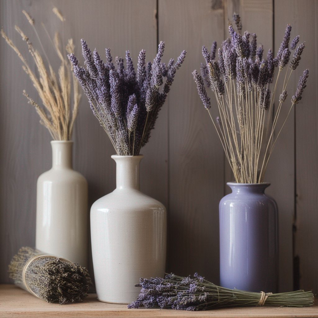 ceramic vase and dried plants for table centerpiece